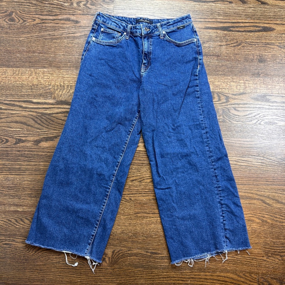 Mavi Jeans Womens 29 Wide Leg Raw Hem Denim Blue Medium Wash High Rise Pants
